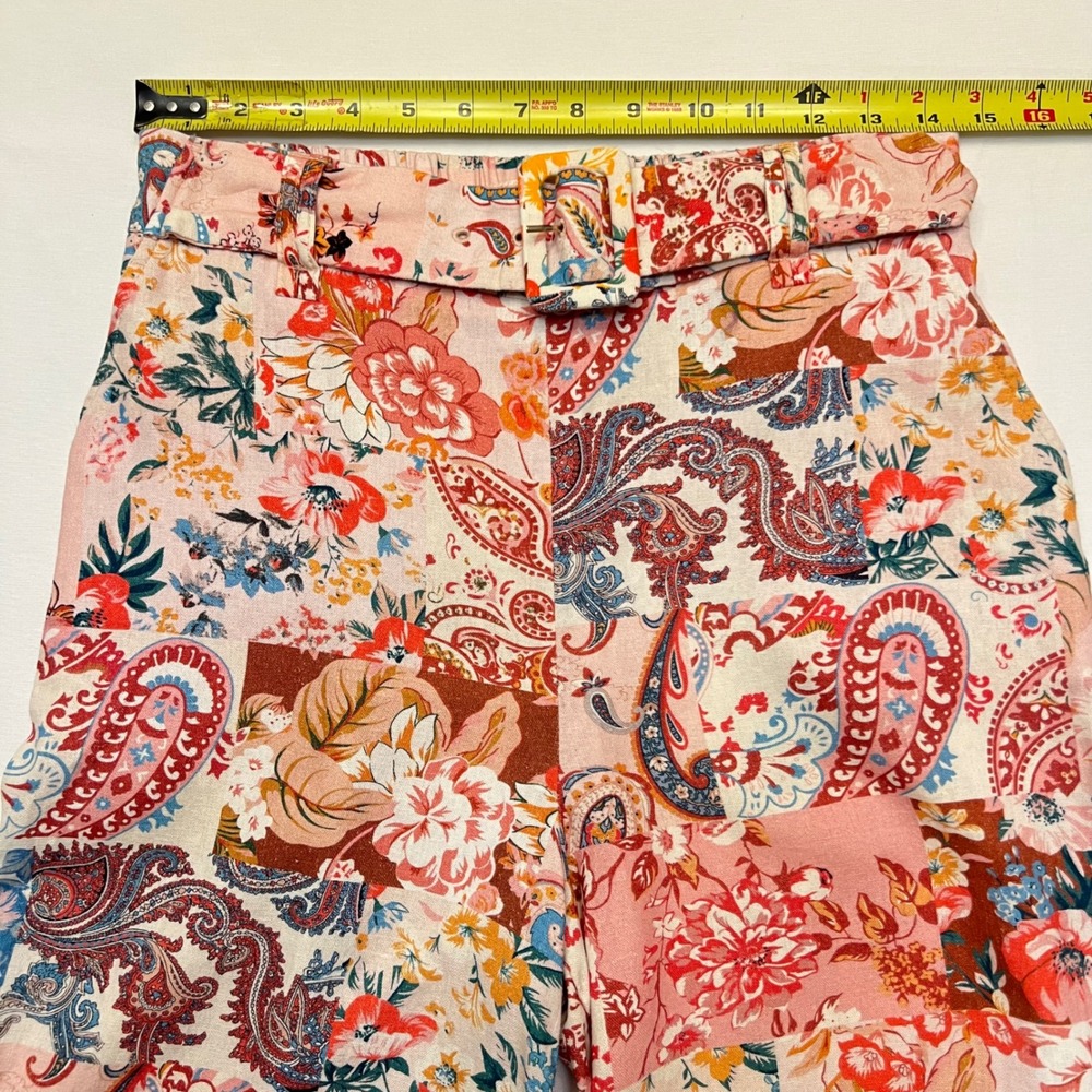 Sigrid Olsen Pink Paisley Floral Patchwork Linen Blend Wide Leg Pants Size 8 - Picture 5 of 9